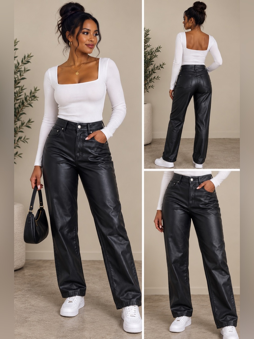 NWT Zara Black Faux Leather Mom Fit High Rise Pants Size 4 4387/032/800